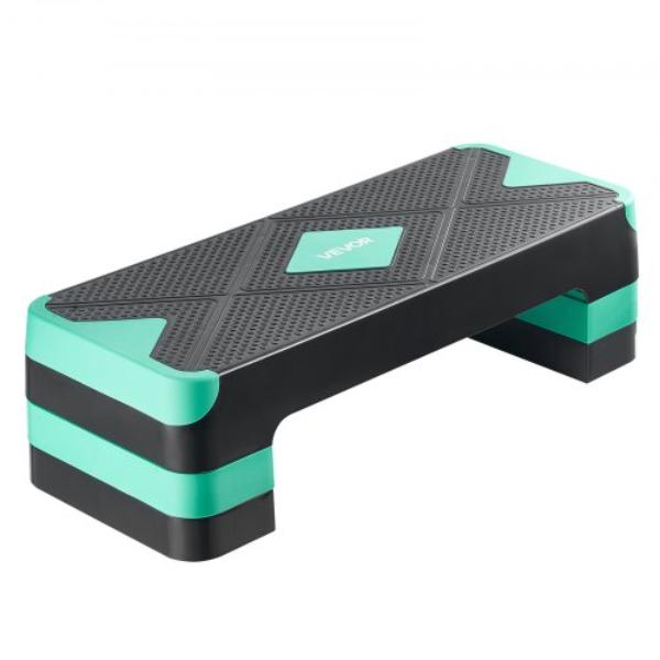 Aerobic Exercise Step Platform  28 in Workout Aerobic Stepper  Height Adjustable Fitness Training Step Deck Trainer with 4 Risers  Green