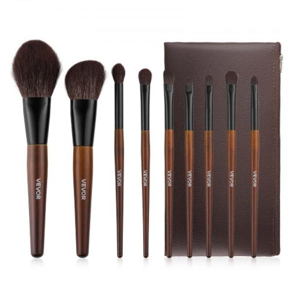 Makeup Brush Set - Foundation Blending Eyeshadow - Professional Makeup Brush Kit - Soft Natural Wool & Vegan Synthetic Bristles - 9 Piece