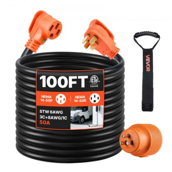 RVYZX50A100FCGS9T001V1 100 ft. RV Extension Cord - 50A 125V 7500W Heavy Duty STW 6-3 - 8-1 Gauge Wire NEMA 14-50P Male NEMA 14-50R Female Plug