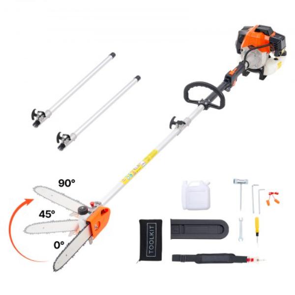 Gas Pole Saw - 43CC 2 Stroke Gas Powered Pole Saws with 10 in. Cutting Bar - Cordless Tree Trimmer with Rotatable Head - 6.9 to 11.8 ft. Extendable