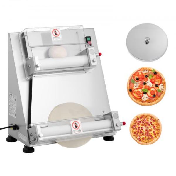 Picture of Vevor DDPSBYMJBXGYOXC3A001V1 Pizza Dough Roller Sheeter - 3-16 in. Semi-Automatic Stainless Steel Pizza Press - Commercial Electric 390W Pasta Maker Machine - Adjustable Thickness