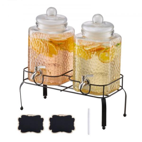 Picture of Vevor YLFPQPTBLFPQFV1XG001V0 Beverage Dispenser - 1.5 gal Drink Dispensers for Parties - Glass Juice Dispenser with Metal Stand - Stainless Steel Spigot - Pack of 2