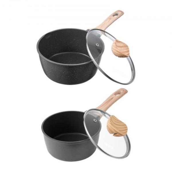 Picture of Vevor LZJG15QT25QTQSWB3001V0 Saucepan Set - 1.5 & 2.5 qt. Nonstick Saucepan with Glass Lids - Multipurpose Cooking Sauce Pots with Detachable Handles - Black