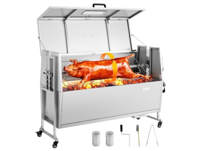 38W BBQ Outdoor Pig & Lamb Charcoal Spit Roaster Rotisserie Grill Kit with 132 lbs Wheels & 4-Level Height Stainless Steel Electric