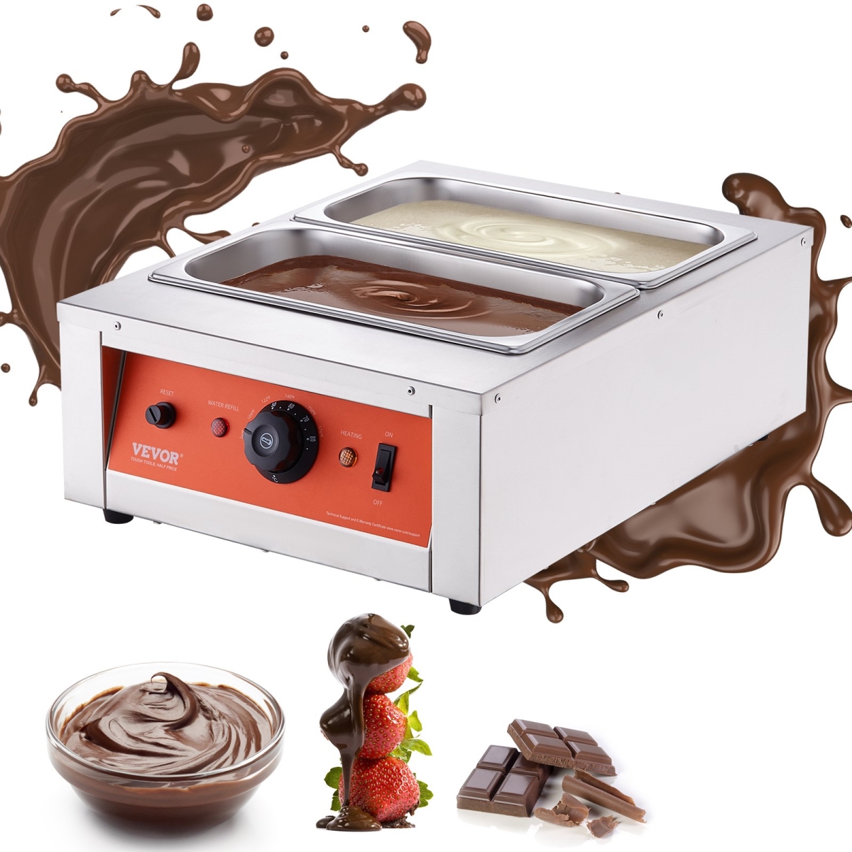 Picture of Vevor Q1761500W30423AN2V1 Chocolate Tempering Machine&#44; 17.6 lbs 2 Tanks Chocolate Melting Pot TEMP Control