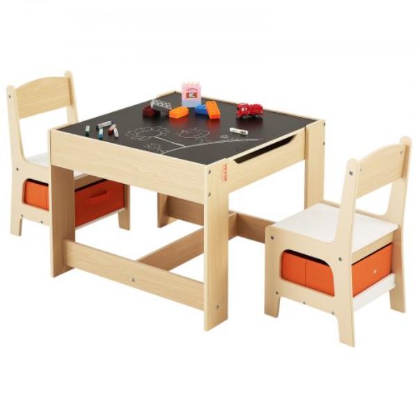DCWETZYYMSHBB3R90001V0 Kids Table & 2 Chairs Set - Toddler Table & Chair Set with Storage Space Under the Table - Cloth Storage Box Under the Chairs