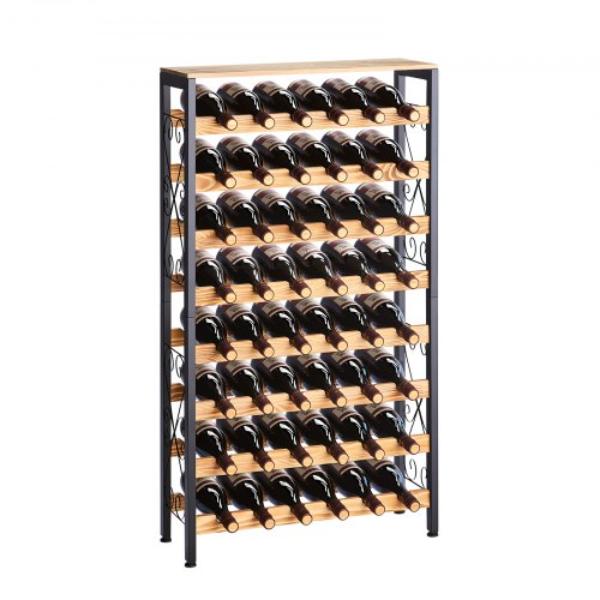Picture of Vevor LSJJTHSTZKJS66ZKH001V0 48 Bottle Wine Rack - 8-Tier Wine Bottle Holder - Freestanding Floor Display Wine Storage Shelves with Wood Table Top - Black