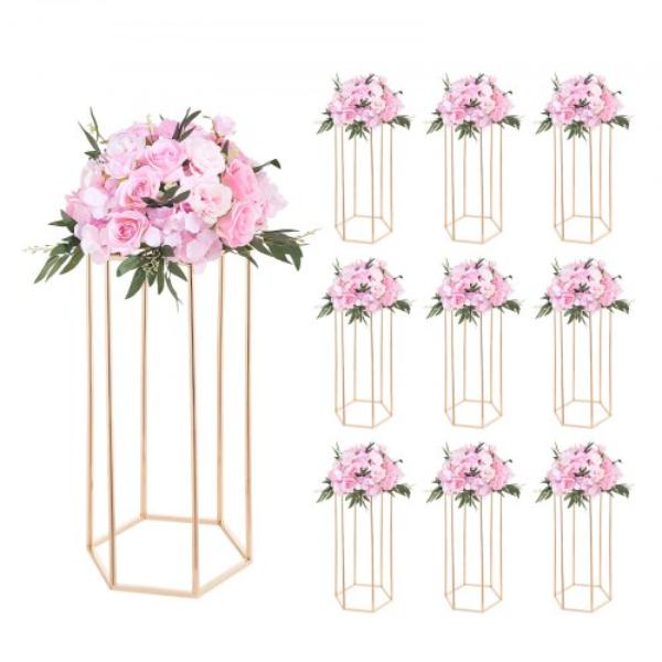 Wedding Flower Stand - 23.62 in. Column Flower Stand - Floral Stands with Acrylic Laminate - Hexagonal Cubic Floral Display Rack - 10 Piece