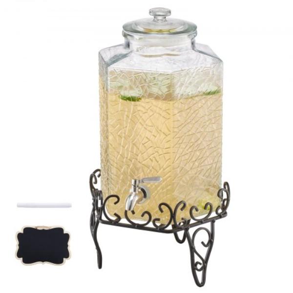 Picture of Vevor YLFPQPTBLFPQP7W1Z001V0 Beverage Dispenser - 2.5 gal Drink Dispensers for Parties - Glass Juice Dispenser with Metal Stand - Stainless Steel Spigot