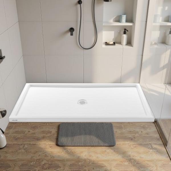 LYSDZ6036YCBNBU70002V0 Shower Pan - 60 x 36 in. Single Threshold Shower Base - Rectangle Acrylic & PVC Showering Base - Center Drain Location - White