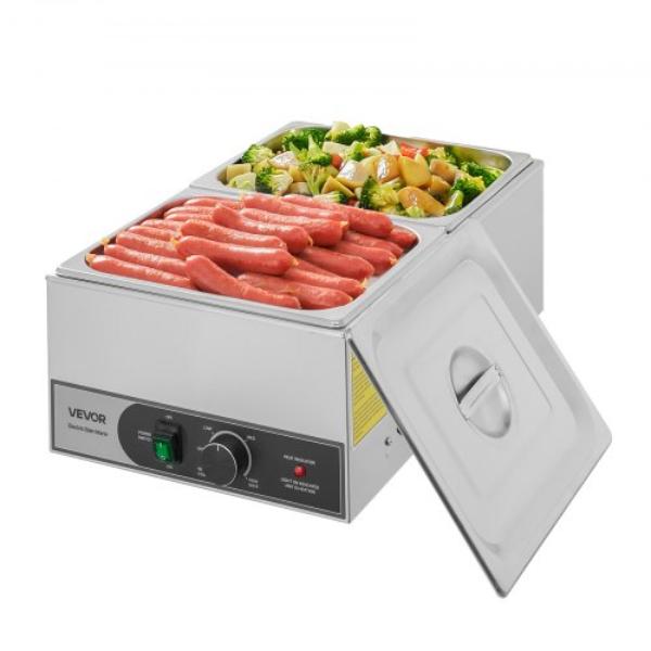 Picture of Vevor SYSPBWQ212FSAP26R001V1 Commercial Food Warmer - 1200W Electric Stainless Steel Steam Food Warmer - Fast Heating Countertop Buffet Bain Marie