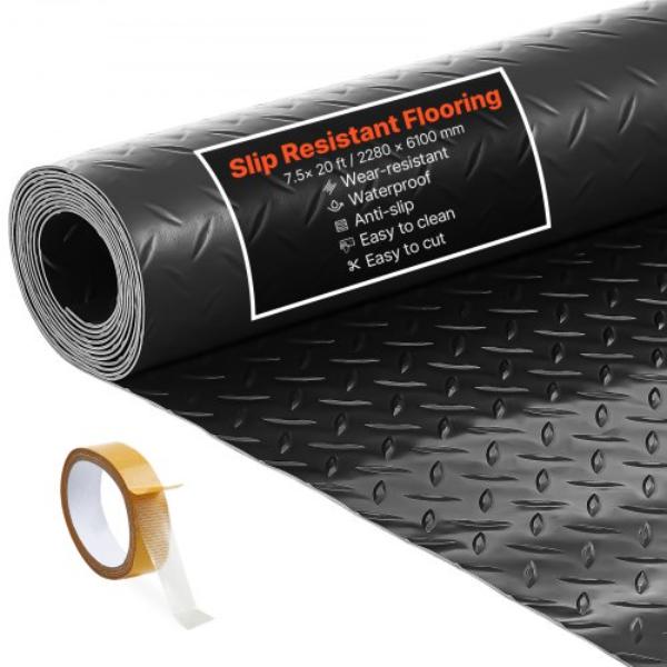 PVCJZCKDDPVCBXMRT001V0 Garage Floor Roll - 7.5 x 20 ft. - 2.2 mm Thickened PVC Diamond Plate Floor Protector Mat - Black