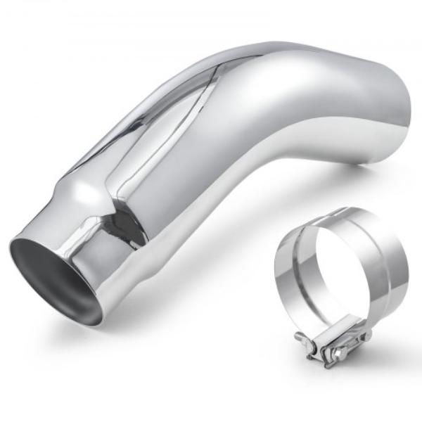 Elbow Exhaust Tip - 5 in. Inlet - 6 in. Outlet - 23 in. Length - Chrome Turn Down Exhaust Tip with Clamp for Truck - Sedan - Sports Car