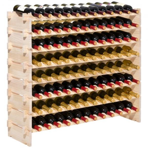 Picture of Vevor LSJJYMSSM96PD5BV1001V0 96 Bottle Stackable Modular Wine Rack - 8-Tier Wine Bottle Holder - Solid Wood Floor Freestanding Wine Storage Rack - Natural