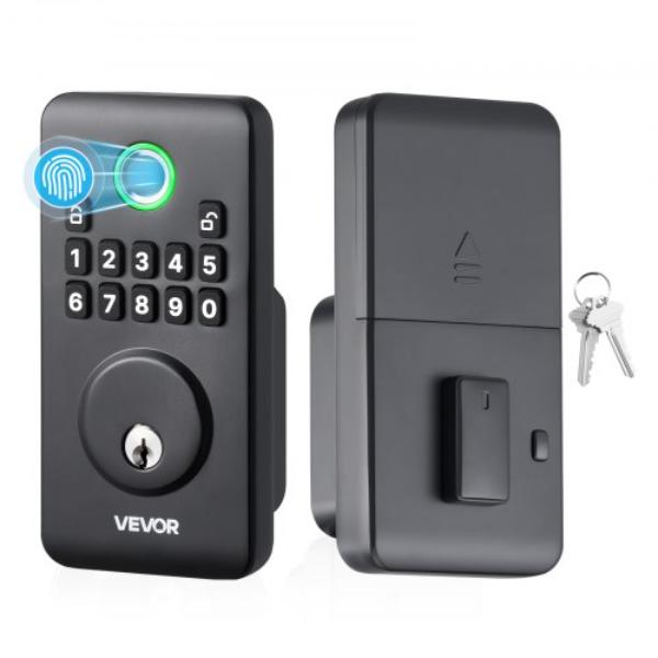 Fingerprint Door Lock - Electronic Biometric Deadbolt with Pioneering Easy-Grip Design - Auto Locking - One-Time Code - Matte Black