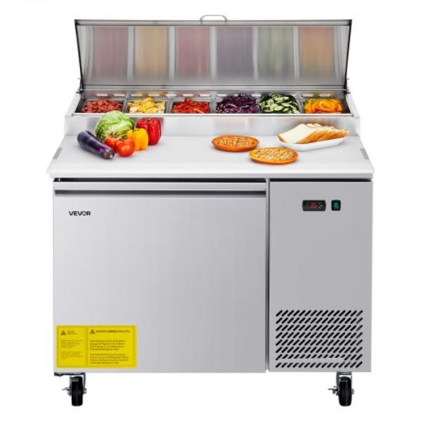 Picture of Vevor GZTBX44INCHPUPHIN001V1 Commercial Refrigerator - 44 in. Pizza Prep Refrigerated Table - 20 in. Ultra Wide Countertop Food Prep Worktable - 11 cu. ft. Single Door Salad Prep Fridge