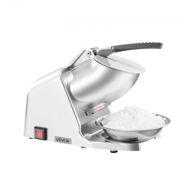 Picture of Vevor SBJXXKYS143LSA2YT001V1 Ice Crusher Machine - 143 lbs Per Hour Electric 2 Blades Snow Cone Maker - Stainless Steel Shaved Ice Machine with Bowl & Cover - 300W 2000RPM Ice-Shaver - Silver