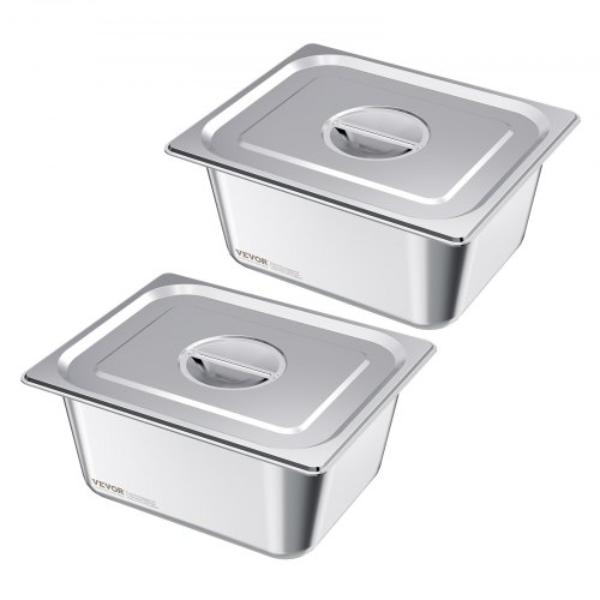 Picture of Vevor 12BCCPBXG2JTKA8X1001V0 Stainless Steam Hotel Pans - 0.5 Size Table Steam Pans with Lids - 6 in. Deep - Anti Jam Restaurant Supplies Reusable Catering Storage - Pack of 2