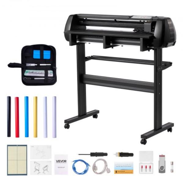 Vinyl Cutter Machine - 34 in. Max Feed - Dual Blades - Adjustable Force & Speed - LED Display - Vinyl Plotter Cutter Printer Bundle