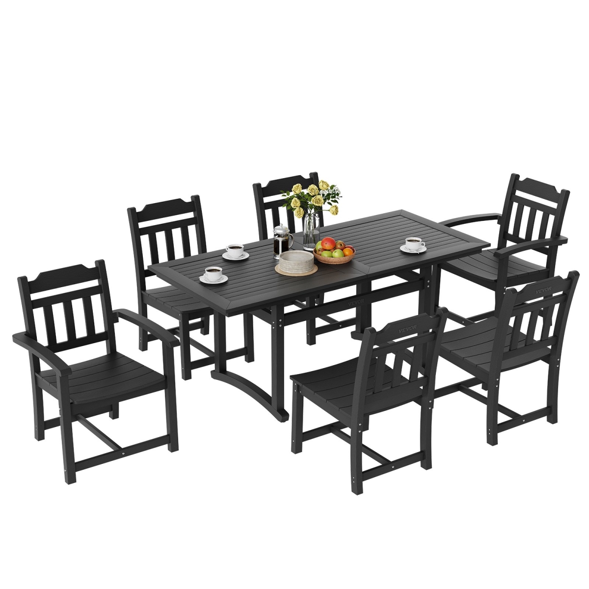 LTCZYHSSL6SMJ7ZWOV0 7 Piece Patio Dining Set - Outdoor Rectangle Furniture Table & Chairs Set - Black -  Vevor