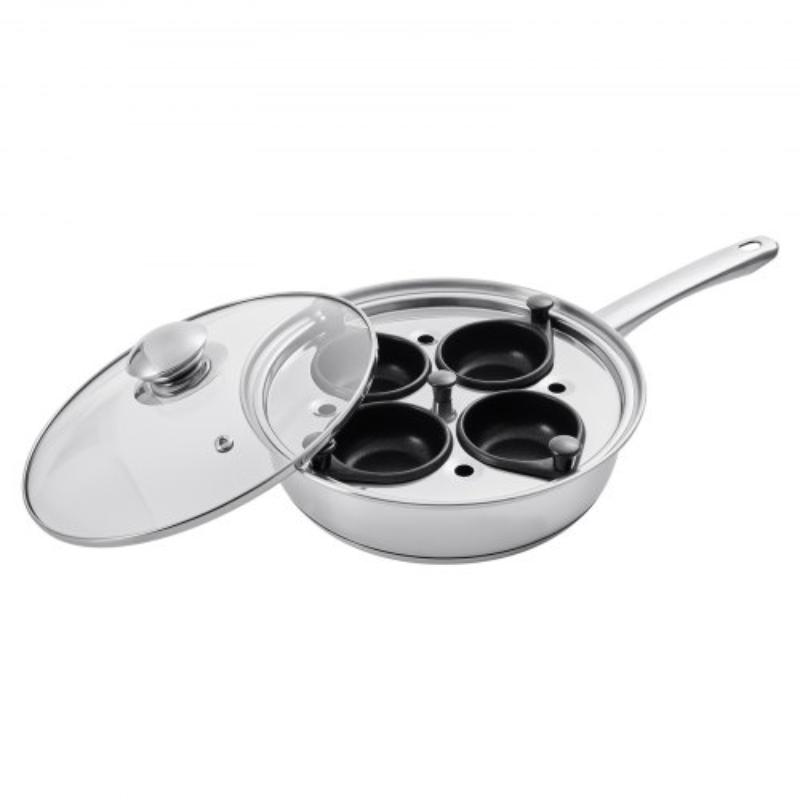Picture of Vevor QPZDQGJBXGZDC5OI3001V0 Egg Poacher Pan - 4-Cup Poached Egg Maker - Stainless Steel Poaching Pan & Frying Skillet with 4 Nonsitck Detachable Large Cups - Lid & Silicone Spatula