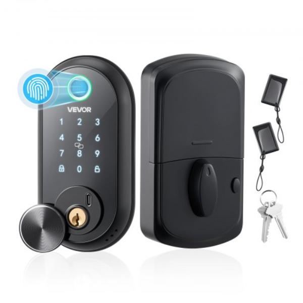 Fingerprint Door Lock - Electronic Biometric Deadbolt with Touchscreen - Auto Locking - One-Time Code - Anti-Peeking Password - Matte Black