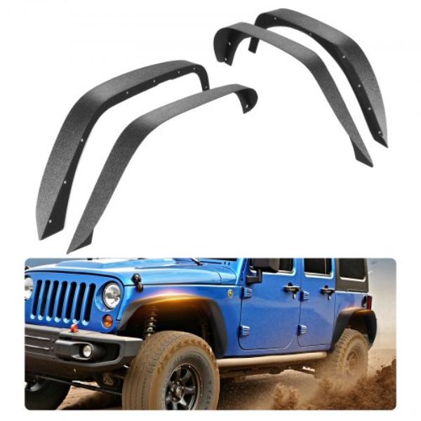 Fender Flare - Front & Rear Fender Flares - 2007-2018 Jeep JK-JKU - Black Paintable Off-Road Steel Liner Set - Rust-Resistant Coating