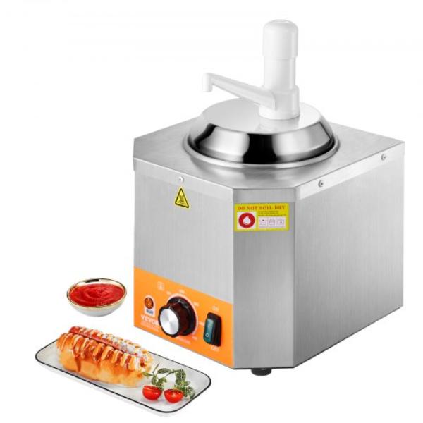 Picture of Vevor DRNZBX650WFXCGODD001V1 Electric Cheese Dispenser - 2.4 Liter Commercial Hot Fudge Warmer - Plastic Pump Dispenser - 86-230 deg Temp Adjustable Nacho Cheese Sauce Warmer