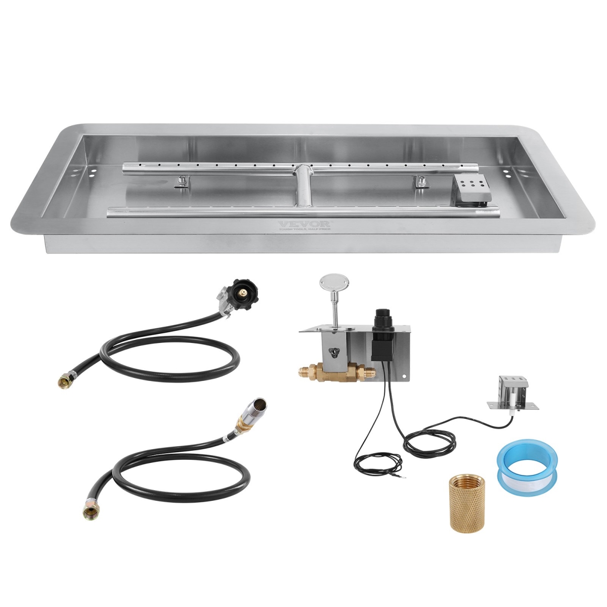 JXQRSHKPTZ24WHO8GV0 24 x 8 in. Drop-in Fire Pit Pan, Rectangular Stainless Steel Fire Pit Burner Kit