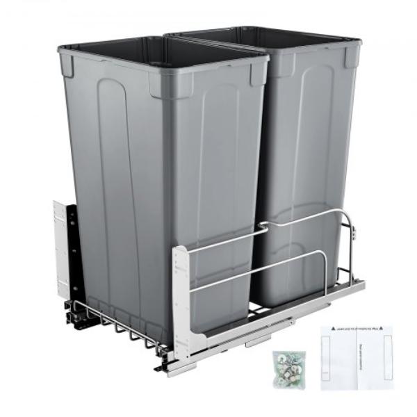 CFLJTDTHSST11E7W2V0 Pull-Out Trash Can - 50 qt. x 2 Double Under Mount Kitchen Waste Container - Grey