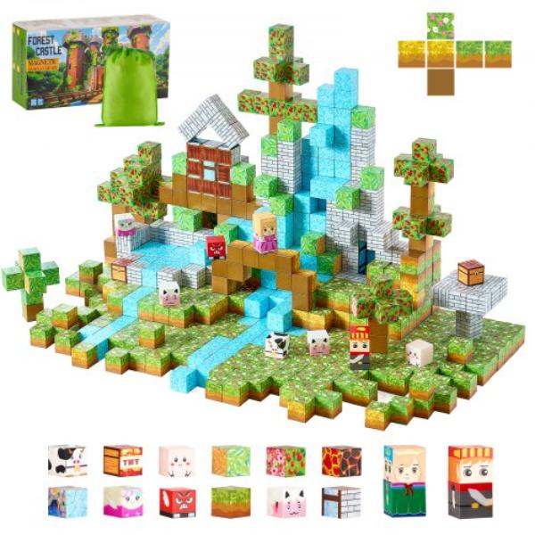 Magnetic Blocks - Forest Castle Set - Magnetic Building Cubes - Construction Stacking Toy for 3 Plus Years Old Boys & Girls - 150 Piece