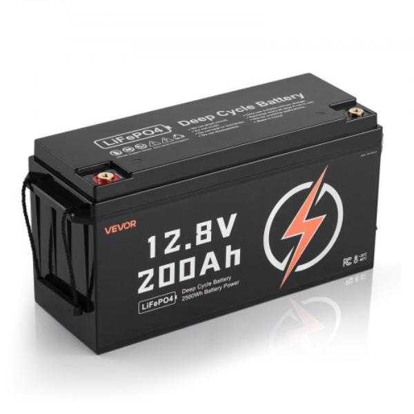 12V 200Ah LiFePO4 Battery - Deep Cycle Lithium Iron Phosphate Battery with Built-in BMS - 10 Years Lifetime for Solar Off-Grid Home Energy Storage