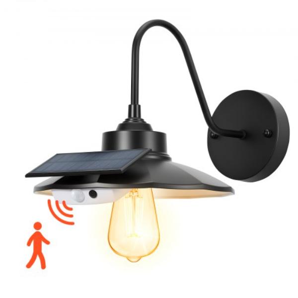 Solar Outdoor Barn Light - 3 Lighting Modes - Motion Sensor - Black - Gooseneck Light Fixture - Farmhouse Wall Sconce - E26 Bulb - Waterproof
