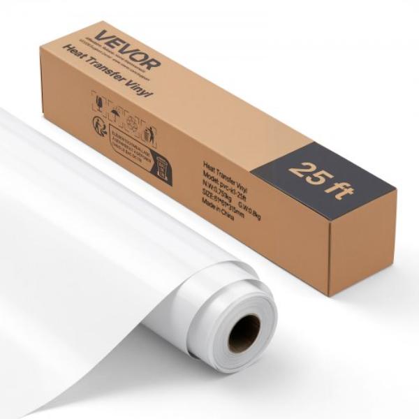 KZMJC12INCH2WRGJM001V0 Heat Transfer Vinyl - 12 in. x 25 ft. - Glossy White HTV Iron on Vinyl Roll - Easy to Cut & Weed - Strong Adhesion