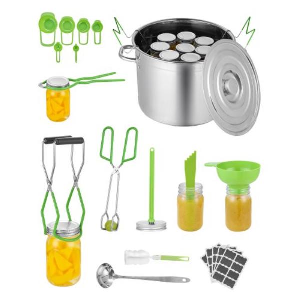 Picture of Vevor GTYPDGTJ11ZP69URP001V0 Canning Supplies Starter Kit - Stainless Steel Water Bath Canning Kit for Beginners - Canning Tools Set - Pot - Rack - Lid - Ladle - Funnel - Tongs - 11 Piece