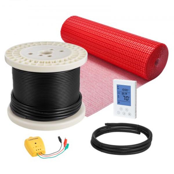 100 sq. ft. Floor Heating Mat System - 120V Electric Radiant Heated Floor System with Decoupling Membrane & Smart Control Thermostat & Alarm