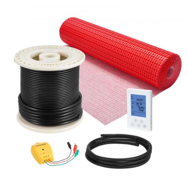 60 sq. ft. Floor Heating Mat System - 120V Electric Radiant Heated Floor System with Decoupling Membrane & Smart Control Thermostat & Alarm