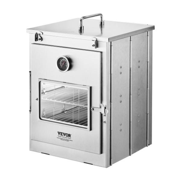 Picture of Vevor ZDKSC0000000EBM0F001V0 Foldable Camping Oven - Stainless Steel Portable Camping Stove with 3 Tier Grill - Handle & Thermometer - Use with Wood Burning Fire