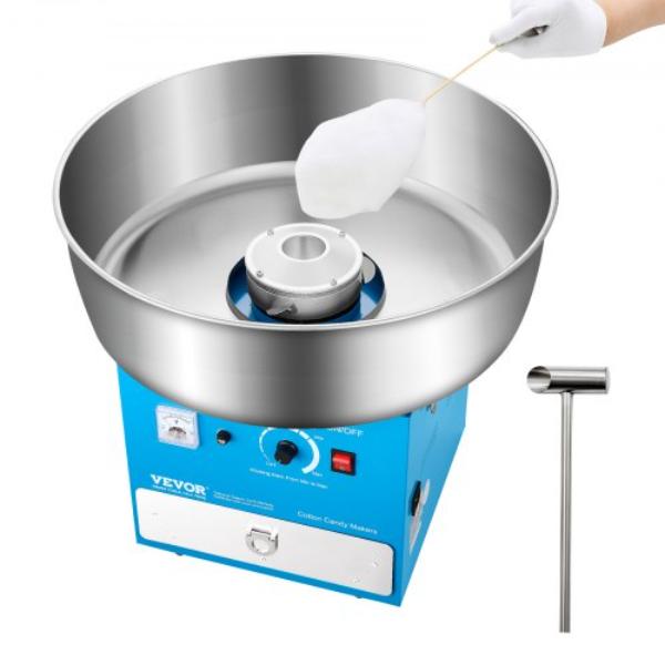 Electric Cotton Candy Machine - 1000W Commercial Candy Floss Maker with 20.5 in. Stainless Steel Bowl - Sugar Scoop & Drawer - Blue