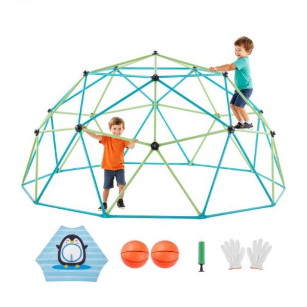 10 ft. Climbing Dome - Geometric Dome Climber for Kids - 1000 lbs Loading Jungle Gym Playground with Octopus Net & 2 Basketballs
