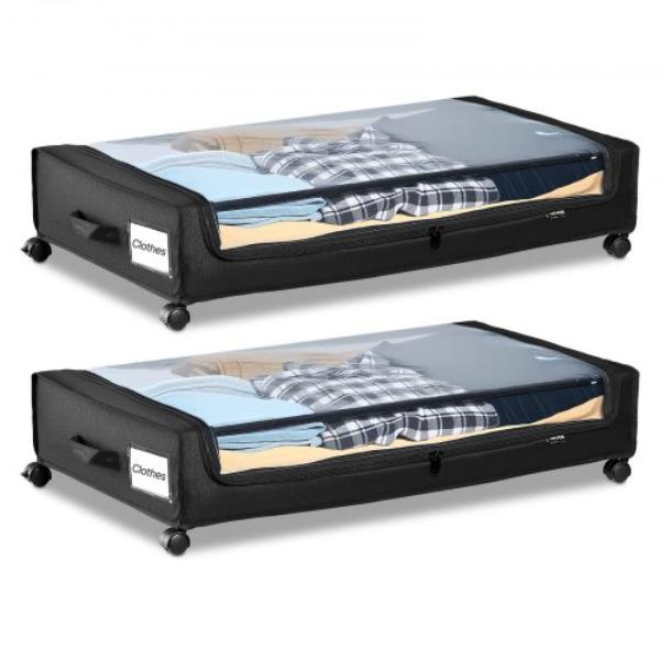 Picture of Vevor CDCWFBTBYDL2IC6XZ001V0 Under Bed Storage with Wheels - 30.3 x 18.5 x 6.8 in. with Clear Lid - Rolling Under the Bed Storage Bins for Clothes Shoes Blankets Bedroom - Pack of 2