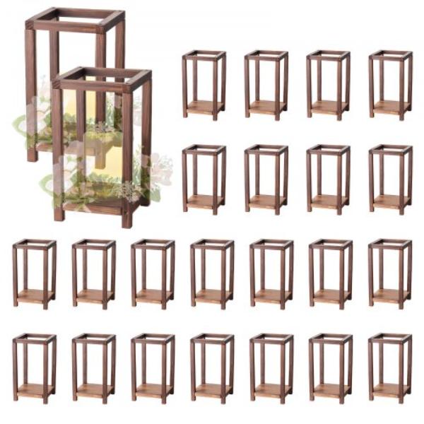 Wooden Lantern - Cedar Wood - Plastic - Brown - Rustic Decorative Home Centerpiece for Wedding Table Party Farmhouse Indoor Decor - 24 Piece