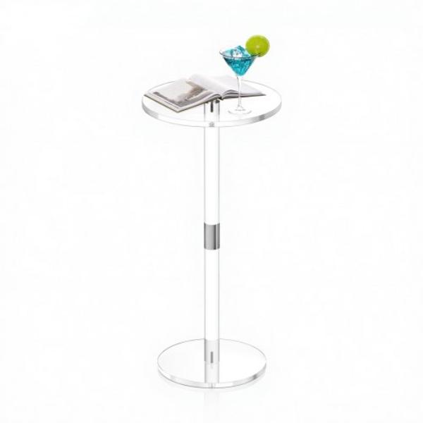 Acrylic Drink Table - Clear End Table Round Top with Solid Post - Transparent Side Desk for Coffee - Drink - Food - Snack - 10 x 10 x 21.3 in.