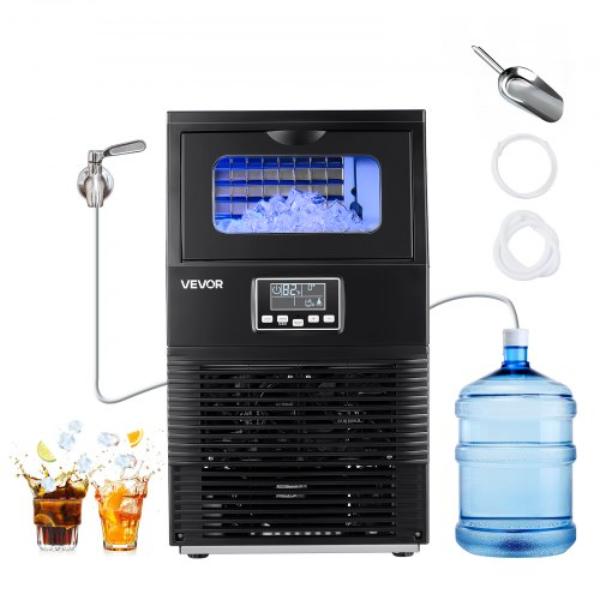 Picture of Vevor SYYTSFBZBJX1EN9SV001V1 Commercial Ice Maker Machine - 90 lbs per 24 Hour - 12 lbs Storage - 32 Cubes per Cycle - Stainless Steel - Freestanding & Countertop - LED Display & Self-Cleaning