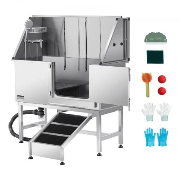 BXGCWYG50CSLO0P1YV0 Dog Washing Station - Stainless Steel Pet Grooming Tub 50 in. with Ramp - Right Door