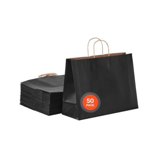 Picture of Vevor ZZGWDHTS1661IUAFZ001V0 Kraft Paper Bags - 16 x 6 x 12 in. - Large Grocery Bags - Reusable & Recycled - Plain Party Bag Bulk - Black - 50 Piece