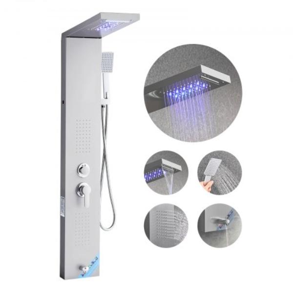 Shower Panel Tower System - Rainfall Waterfall Shower Head - 53 in. Brushed Stainless Steel - 5-Function Faucet - Handheld - Tub Spout