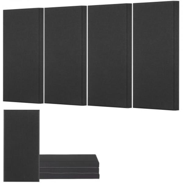 Acoustic Panels - 2 in. Thick 23.6 x 11.8 in. Black Fiberglass Sound Absorbing Panels Self-Adhesive Soundproof Wall Boards - 4 Piece