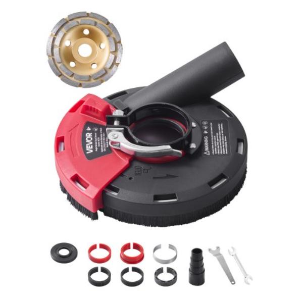 Grinding Dust Shroud - Universal 4-5 in. - Surface Grinder Dust Shroud with 6 Clamping Washers & 5 in. Diamond Grinding Cup Wheel