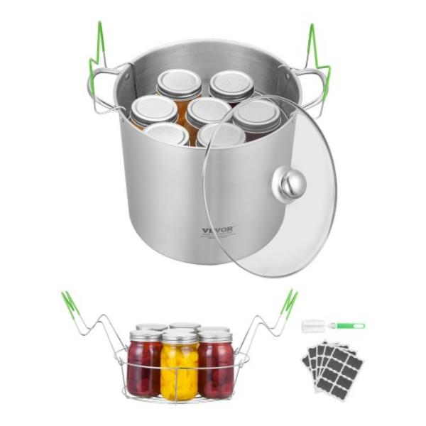 Picture of Vevor GTYPDGTJ2ZPJT09J0001V0 21 qt. Canning Pot - Stainless Steel Water Bath Canner - Dual Handle - Glass Lid with Induction - Gas - Electric - Glass - Ceramic - Halogen